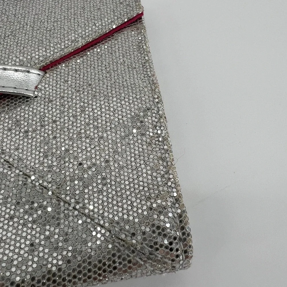 Victorias Secret Silver Glitter‎ Envelope Clutch Pink Lining Evening Bag